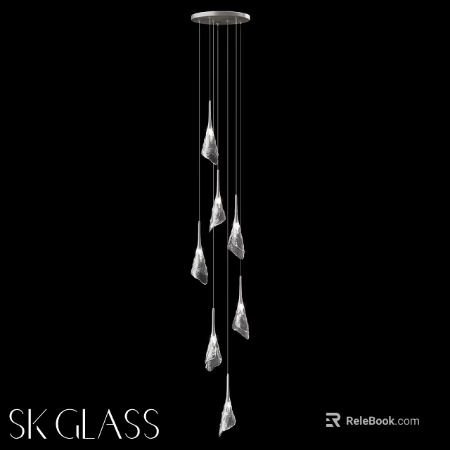 Modern Minimalist Silver Teardrop Chandelier With Multiple Hanging Pendants Design 3d model 