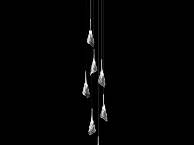 Modern Minimalist Silver Teardrop Chandelier With Multiple Hanging Pendants Design 3d model