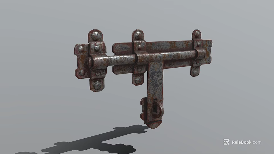 Antique Rusty Metal Door Handle With Riveted Parts And Vintage Design 3d model 
