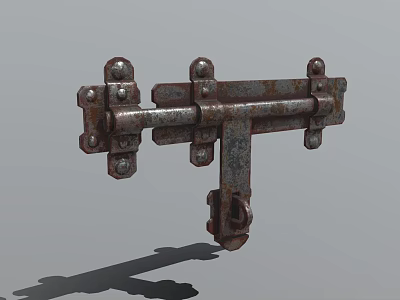 Antique Rusty Metal Door Handle With Riveted Parts And Vintage Design 3d model
