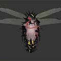 Fantasy Spiky Purple Animal With Transparent Wings Long Tentacles And Yellow Spots