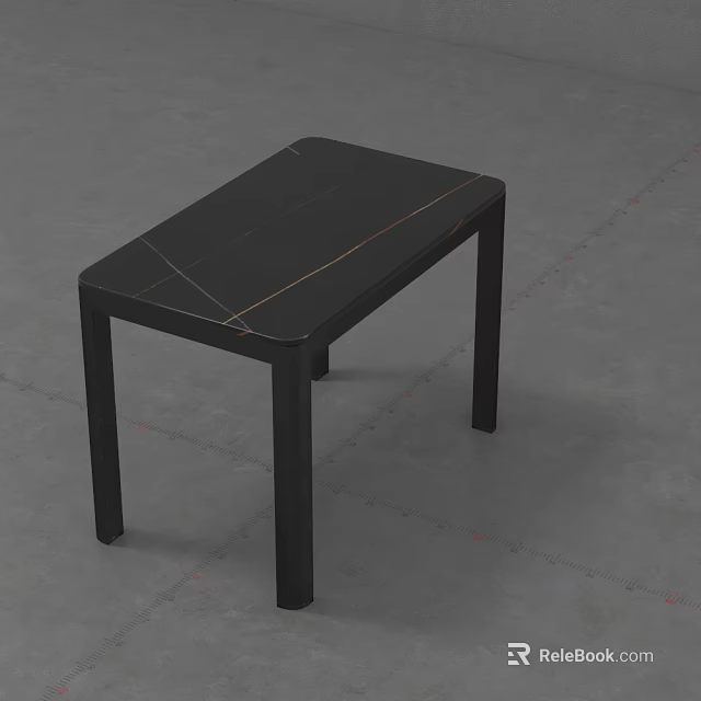 Modern Black Square Dining Table With Marble Top And Golden Lines 3d model