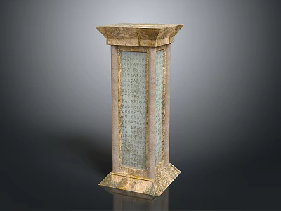 Detailed Ancient Stone Column Sculpture With Carved Inscriptions And Decorative Base 3d model