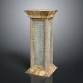 Detailed Ancient Stone Column Sculpture With Carved Inscriptions And Decorative Base