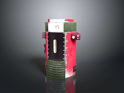 Red And Green Cylindrical Household Storage Container With Transparent Window And Small Buttons 3d model