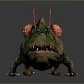 3D Rendered Mythical Monster Creature With Green Body Red Antennae Multiple Legs And Sharp Teeth