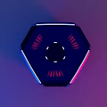 Industrial Equipment Featuring Hexagonal Top Blue Body Red Lines Indicators Bottom Interfaces And Gradient Background