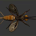 3D Rendered Mechanical Insect Featuring Metallic Wings Red Eyes Mechanical Legs And Striped Body
