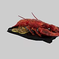 Juicy Red Grilled Lobster Served With Fresh Herbs And Lemon On Black Slate Plate