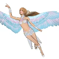 Graceful Woman With Blue And Pink Wings Flying In White Outfit