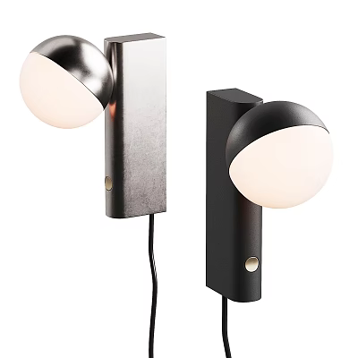 Modern Sleek Wall Lamps With Round Globe Shades And Black Silver Metallic Bodies 3d model