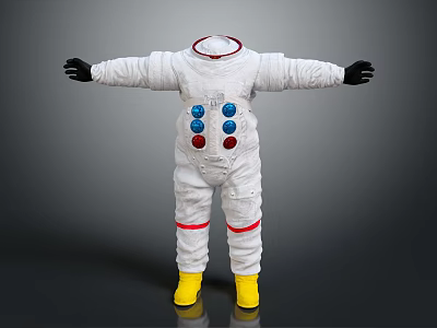 White Astronaut Spacesuit With Red Details Blue Red Buttons And Yellow Boots 3d model