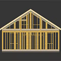 Wooden House Frame Structure With Yellow Wooden Roof Beams Under Construction Exposed Framing