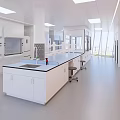 Modern Laboratory Interior Design With Lab Benches Cabinets Fume Hoods And Windows