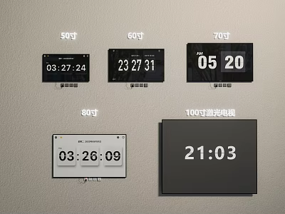 Various Size TVs 50 60 70 80 Inch 100 Inch Laser TV with Time 3d model