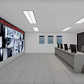 Monitoring Room Interior With Multiple Monitoring Screens Wall Control Desk Computer Monitors And Ceiling Lights