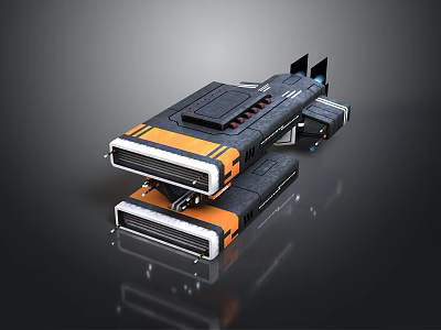 Futuristic Cosmic Space Modules With Stacked Structure And Orange Black Design 3d model