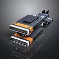 Futuristic Cosmic Space Modules With Stacked Structure And Orange Black Design
