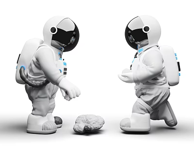 Game Movie Astronaut Characters Facing Each Other With Rock Between Them 3d model