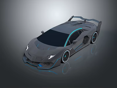 Gray Modern Sports Car With Sleek Design Blue Accents Rear Spoiler And Alloy Wheels 3d model