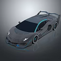 Gray Modern Sports Car With Sleek Design Blue Accents Rear Spoiler And Alloy Wheels