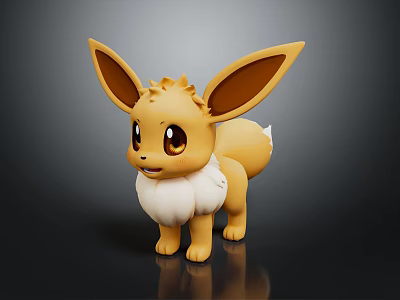 Eevee Pokémon Game And Anime Character 3D Model With Large Ears Fluffy White Collar 3d model