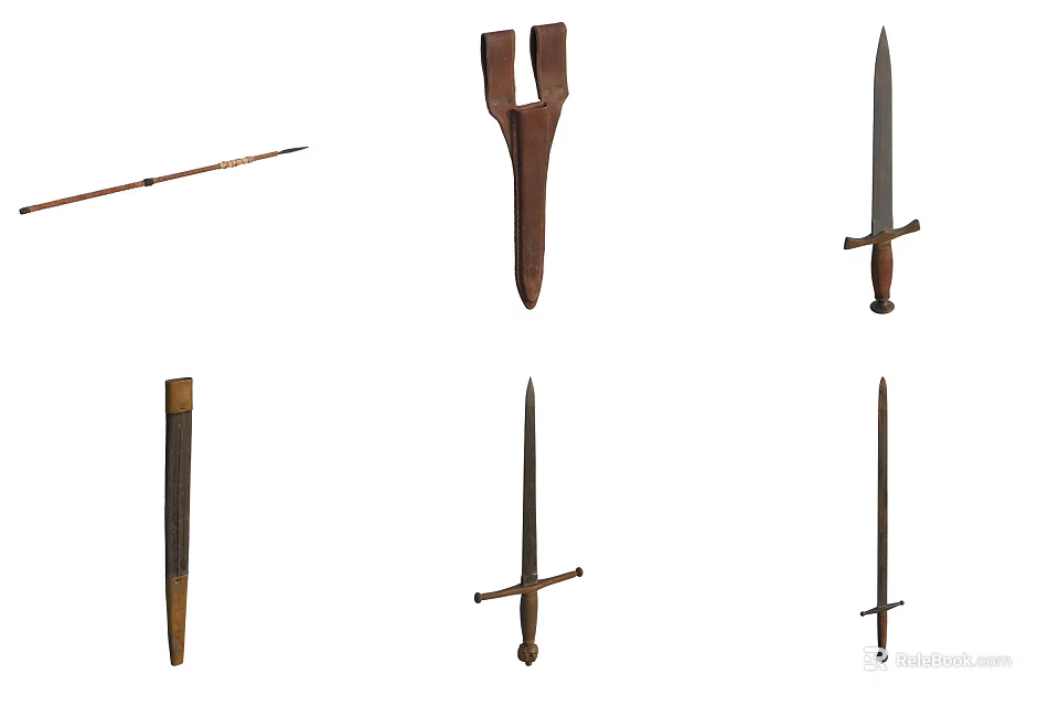 Collection Of Ancient Medieval Weapons Including Spear Axe And Swords 3d model 