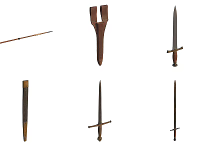 Collection Of Ancient Medieval Weapons Including Spear Axe And Swords 3d model