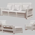 Modern Wooden Frame Sofa Set With Light Colored Cushions And Simple Design 3d model