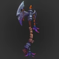 Fantasy Axe Design with Flame Accent Chain Wooden Handle and Purple Feathers
