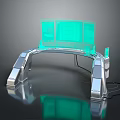 Modern Tech Console with Curved Green Screen and Metallic Stand Design 3d model