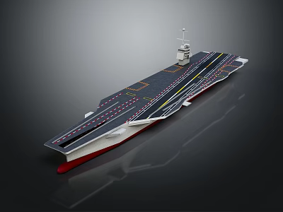 Aircraft Carrier 3D Model With Gray Flight Deck And Red Bottom Structure 3d model