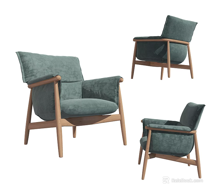 Modern Green Fabric Single Sofa With Wooden Frame And Comfortable Backrest Armrests 3d model