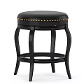 Black Leather Bar Stools With Brass Nailheads And Curved Leg Design