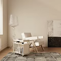 Modern White Leisure Chair With Side Table Floor Lamp Striped Rug And Wall Art