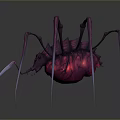 3D Rendered Spider With Purple Red Glowing Body And Long Legs On Dark Background