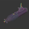 Detailed Purple Submarine Watercraft Model Featuring Command Tower And Propeller