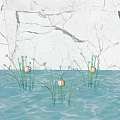 Illuminated Outdoor Lights With Grass like Copper Stems Round Bulbs And Marble Wall Reflections