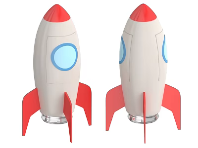 Cute Rocket Models With White Body Red Top Fins Blue Windows And Silver Base 3d model