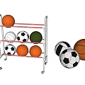 Indoor Basketball Court Featuring Metal Ball Rack With Basketballs And Soccer Balls
