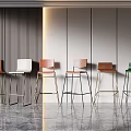 Modern Bar Stools With Metal Frames And Various Colored Seats In Contemporary Interior 3d model