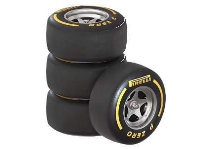 Pirelli P Zero High Performance Tires With Yellow Stripes Silver Rims And Stacked Black Rubber 3d model
