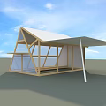 Modern Wooden House With Triangular Roof Large Glass Windows And Extended Awning