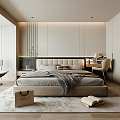 Modern Bedroom Interior Design With Comfortable Bed Headboard Armchair Rug And Built in Cabinet