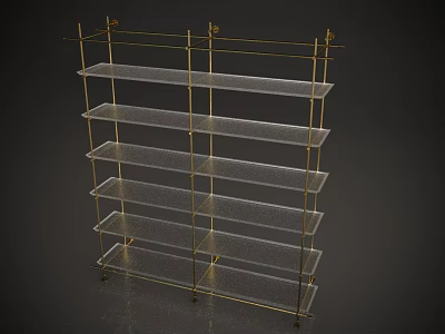 Gold Metal Frame Multi Tiered Storage Shelf With Transparent Glass Shelves 3d model