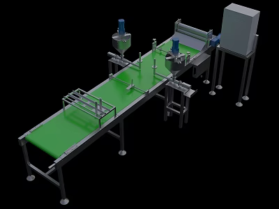 Industrial Conveyor Production Line With Green Belt And Metal Frame Components 3d model