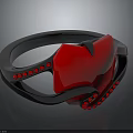 Red And Black Hair Accessory With Shiny Red Center Curved Frame And Small Red Beads