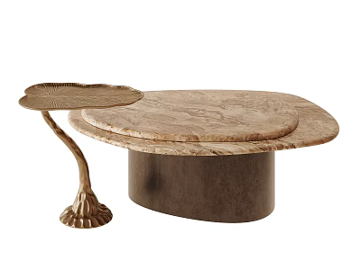 Unique Luxury Marble Coffee Table With Artistic Brass Side Tray For Modern Living Room Decor 3d model