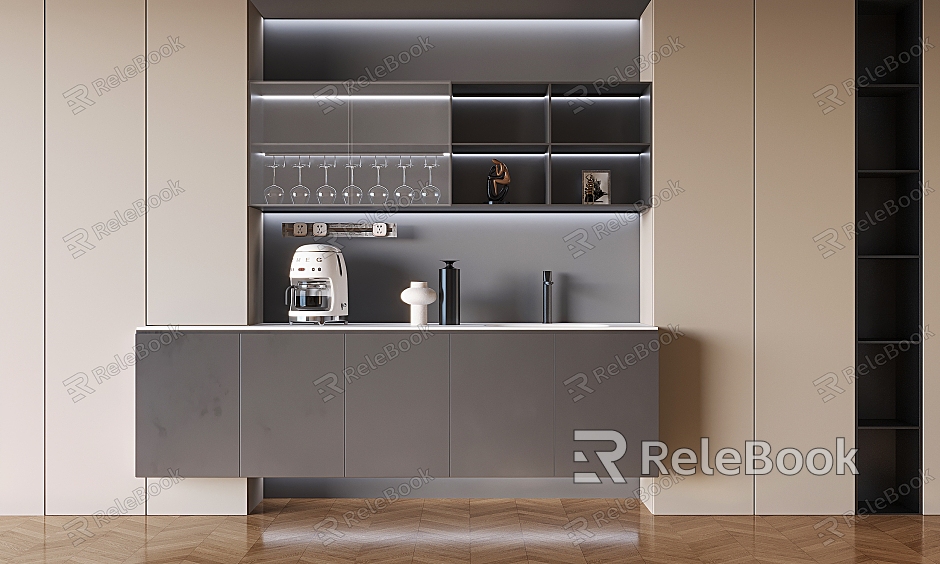 Light Luxury Cabinet Wine Cabinet Dining Cabinet Tea Cabinet Nordic Sideboard Cabinet Movable Rail Socket Coffee Machine Wine Glass model