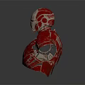 Red Iron Man Character Bust With Glowing Eyes And Green Energy Core